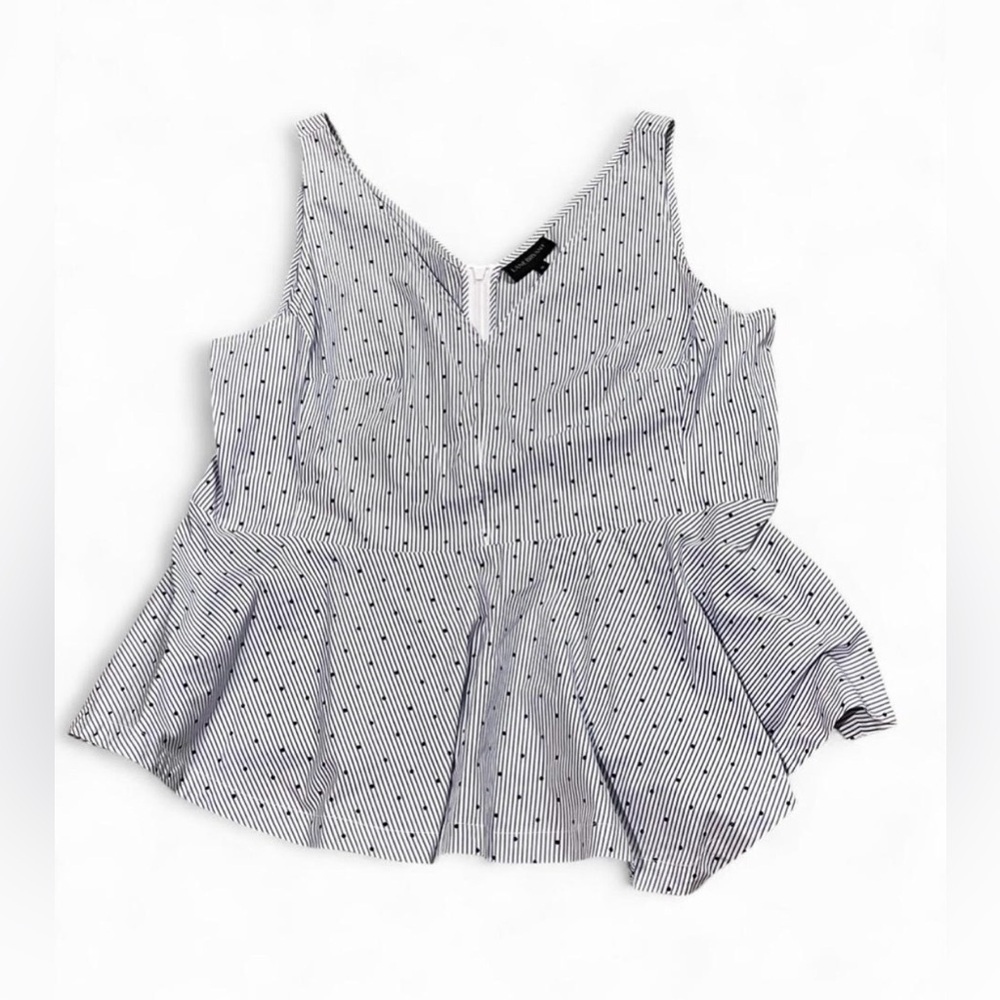 Lane Bryant Blue and White Peplum Blouse Sleeveless Spring Top Size 20 Polkadots